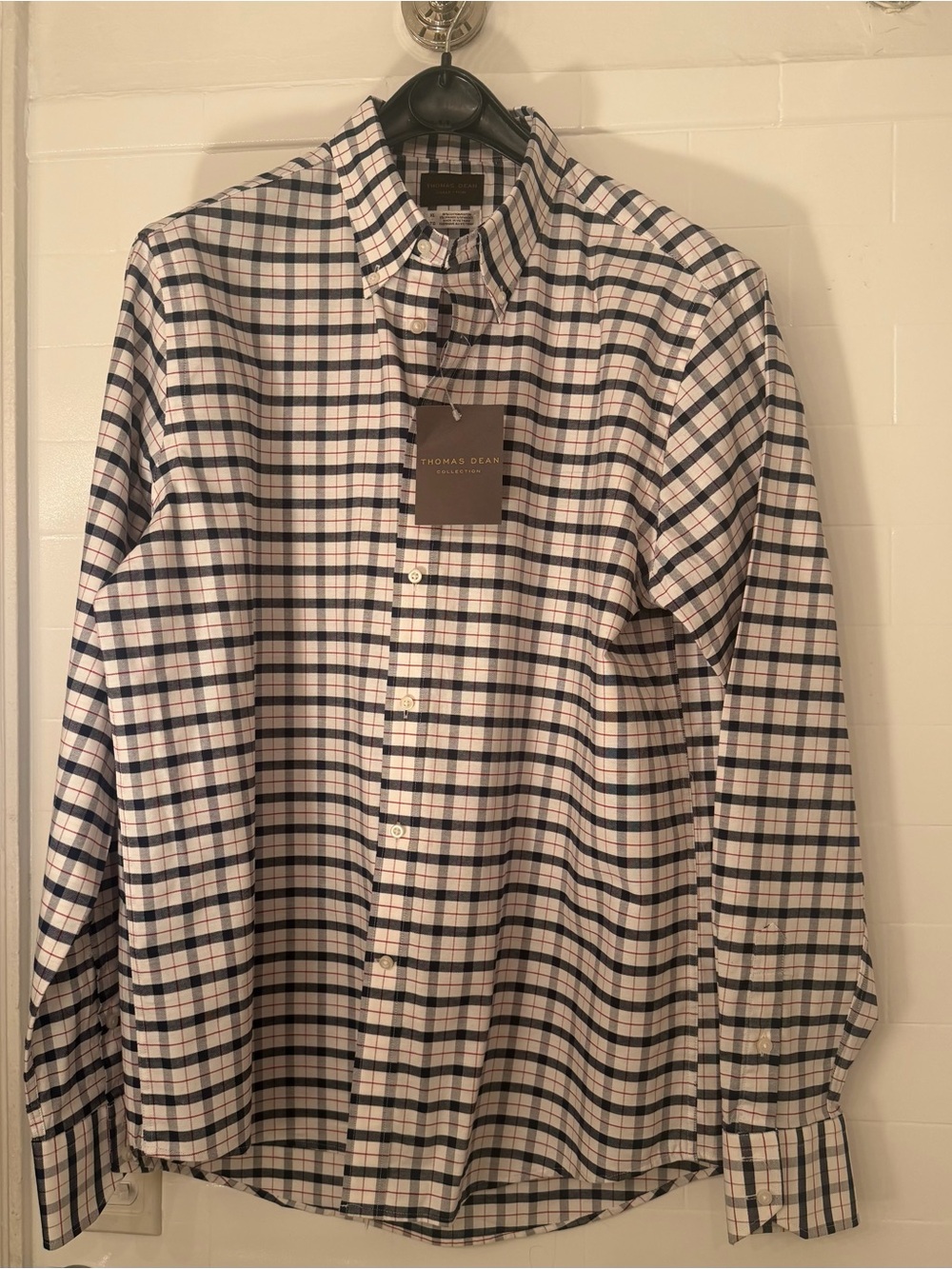 Thomas Dean Navy, White & Red Plaid Button-Down Shirt (NWT)